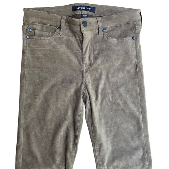 Stretch Micro Suede Skinny Pants Liverpool Abby Ankle Size 4 27 Olive Brown - Picture 2 of 9